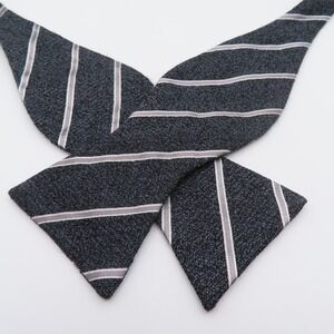 Broletto Bow Tie Gray White Striped 2.5" Wide Self Tie Silk Wool